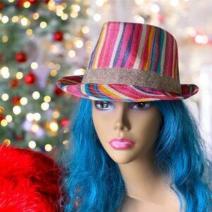 Rainbow Striped Pattern Costume Party Fedora Hat NEW